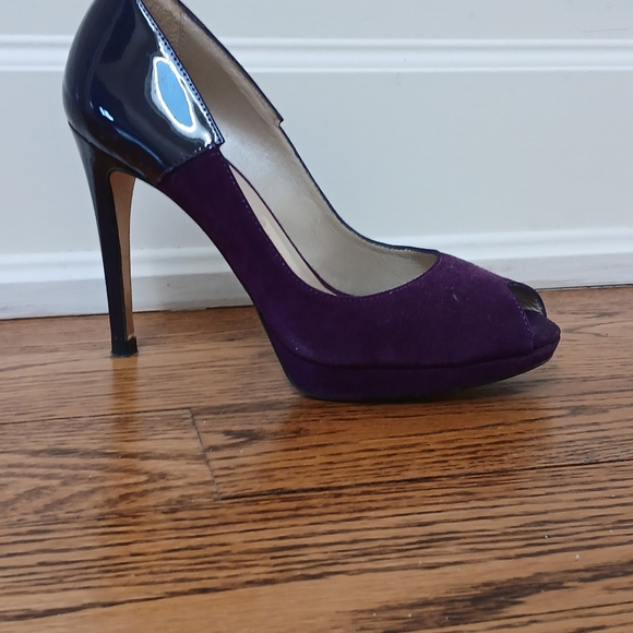 Suade Karen Millen Purple Peep Toe Heels - Picture 6 of 8